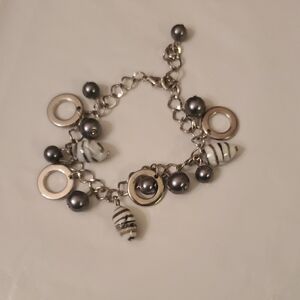 Elegant Silver and Black Charm Bracelet